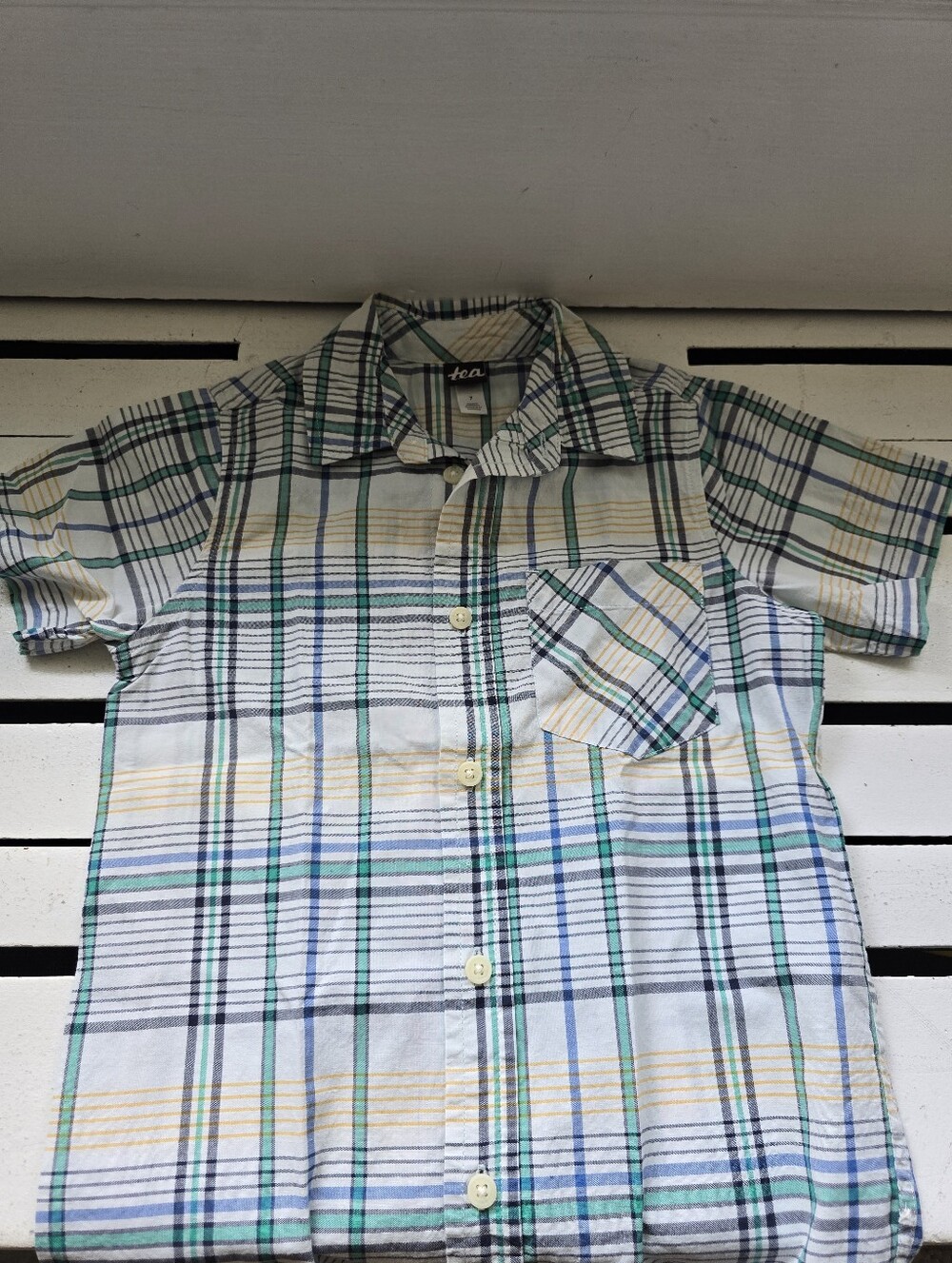 Tea Collection Short-Sleeve Plaid Button-Down Shirt - Blue, Green & Yellow